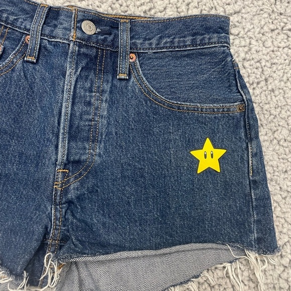 Levi's Size 26 Super Mario It's A Me 501 Denim Jean Cut Off Shorts NWOT - Picture 3 of 16